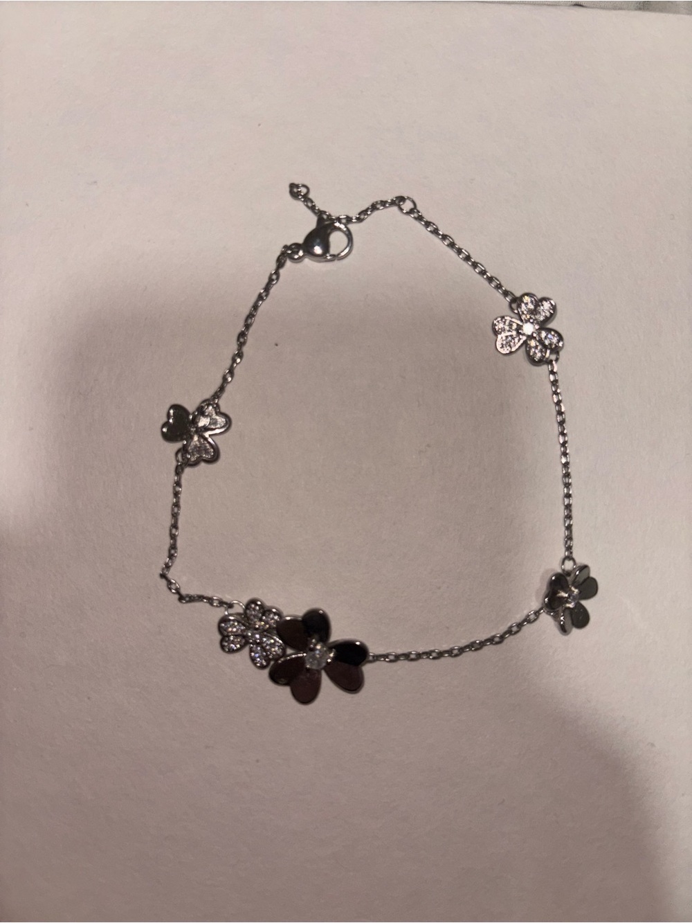 Delicate Silver Floral Bracelet with Crystal Accents